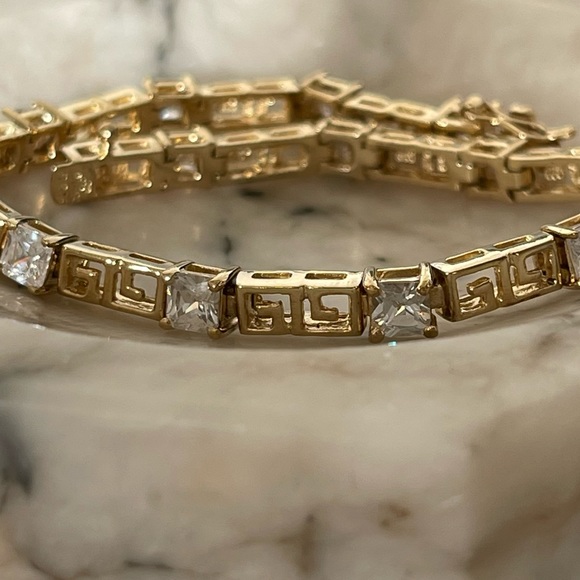 VTG Ross Simons sterling silver 925 CZ Greek key gold vermeil tennis bracelet - Picture 5 of 15